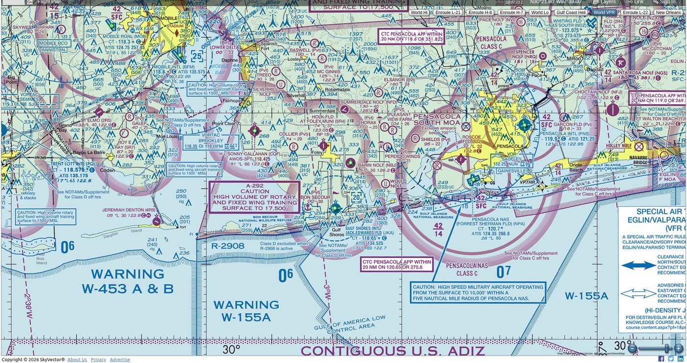 SkyVector sectional chart of Gulf Shores, Orange Beach and Foley, Alabama